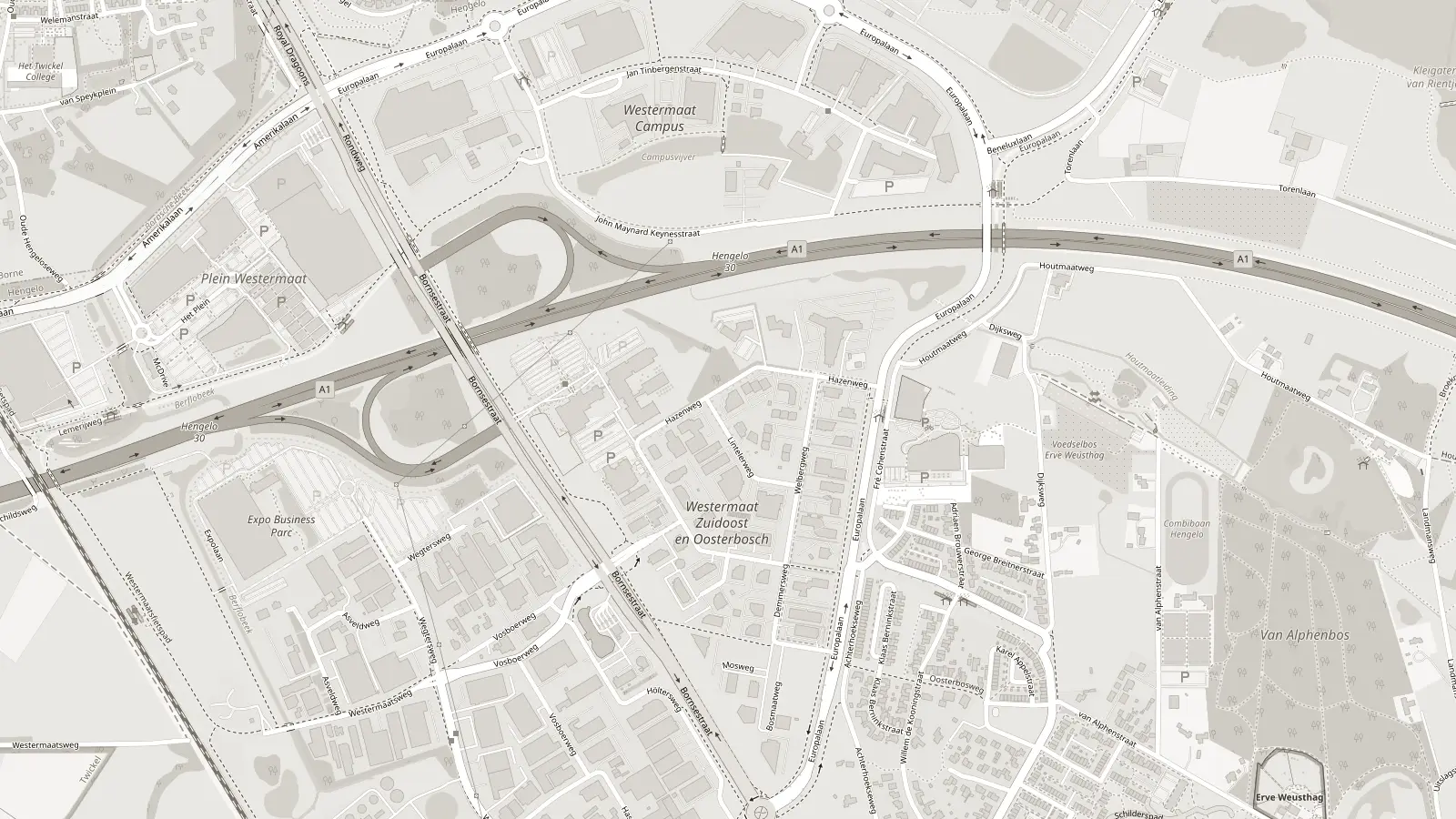 Kaart van de omgeving van Lintelerweg 5, 7556 PD Hengelo, vlak bij de A1